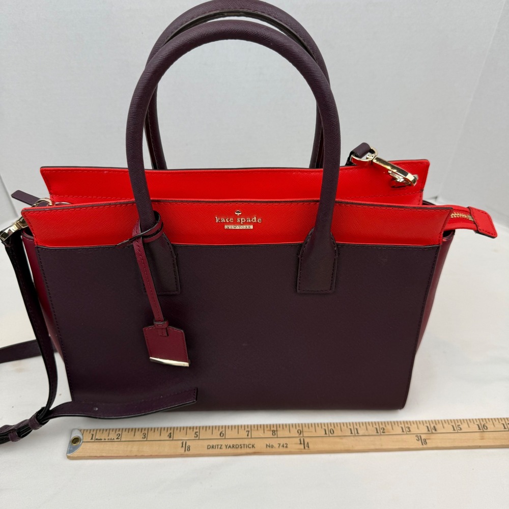 Kate Spade New York Saffiano Leather Satchel Colorblock Plum Red Crossbody Bag - Picture 10 of 11